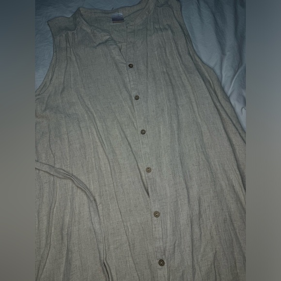 Sleeveless Linen Dress Beige Button-Down with Belt Oversized • Size 3X - Picture 2 of 7